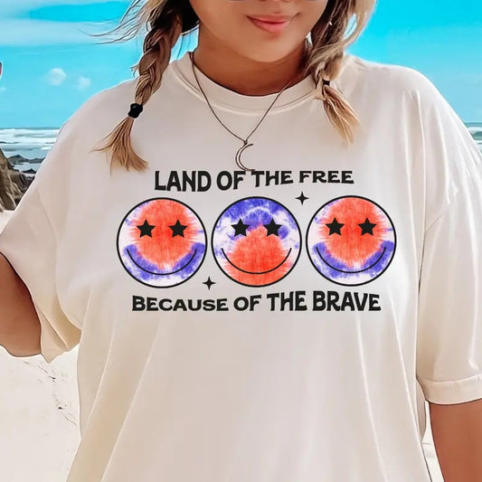 LAND OF THE FREE SMILEY SHIRT, 4TH OF JULY MEN SHIRT, UNISEX COTTON SHIRT, OVERSIZED HOLIDAY SUMMER SHIRT Fabric Menswear