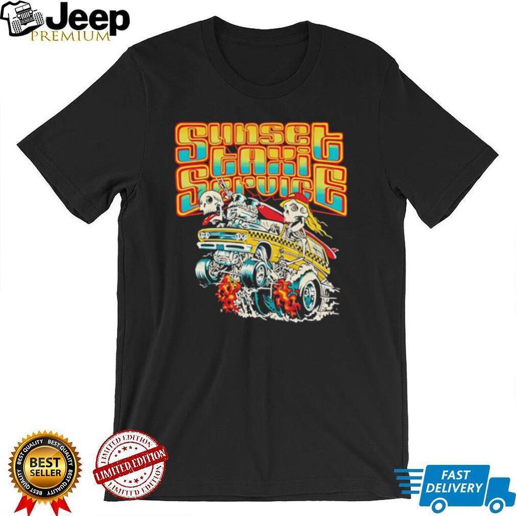 Sunset Taxi Service Retro Skeleton Surf Van Graphic T Shirt
