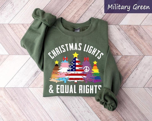 LGBTQ Christmas Trees Shirt, Christmas Lights Equal Rights, Pride Christmas Sweatshirt, Rainbow Holiday Shirt Equality, LGBTQ Christmas Gift