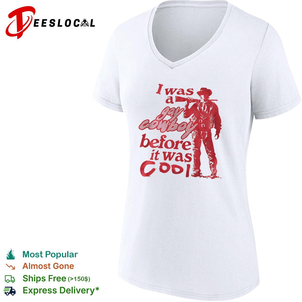 LGBTQ pride western humor red figure I was a gay cowboy before it was cool shirt