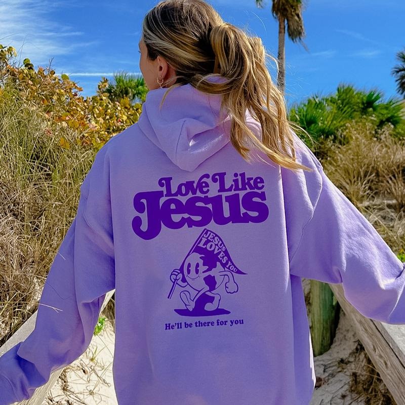 LOVE LIKE JESUS CHRISTIAN HOODIE OVERSIZED COMFY CASUAL COTTON HOODIE Comfort Light Womenswear Long Sleeves Minimalist Sleeves Sweaters Tops