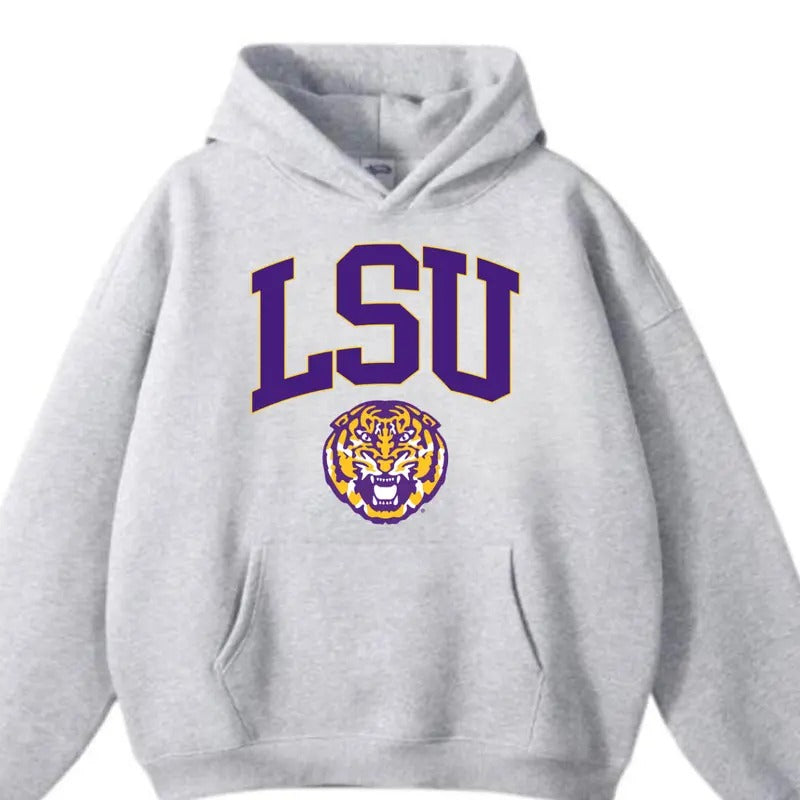 LSU Tigers Authentic Unisex Ash Hoodie, Lsu Tigers Ncaa Shirt, Football Shirt, Sport Gift for Fans, Gift for Men, for Women