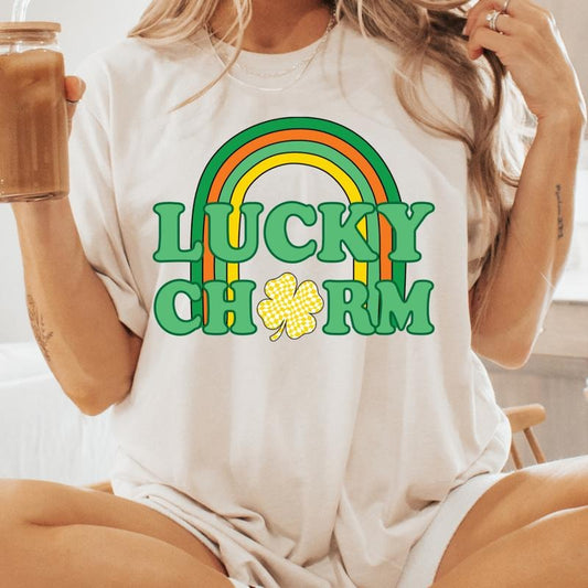 LUCKY CHARM RETRO ST. PATRICKS SHIRT (COMFORT COLORS T-SHIRT, CASUAL SHIRT UNISEX, HOLIDAY SHIRT, ST. PATTYS DAY) Comfortable Fit Top Womenswear