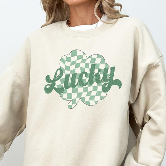 LUCKY CLOVER CHECKERED SWEATSHIRT (UNISEX, CASUAL COTTON SWEATSHIRT, HOLIDAY ST. PATRICKS DAY) Womenswear Hoodie