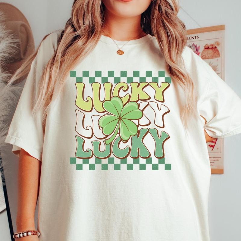 LUCKY REPEAT RETRO ST. PATRICKS SHIRT (COMFORT COLORS T-SHIRT, CASUAL SHIRT UNISEX, HOLIDAY SHIRT, ST. PATTYS DAY) Comfortable Fit Top Womenswear