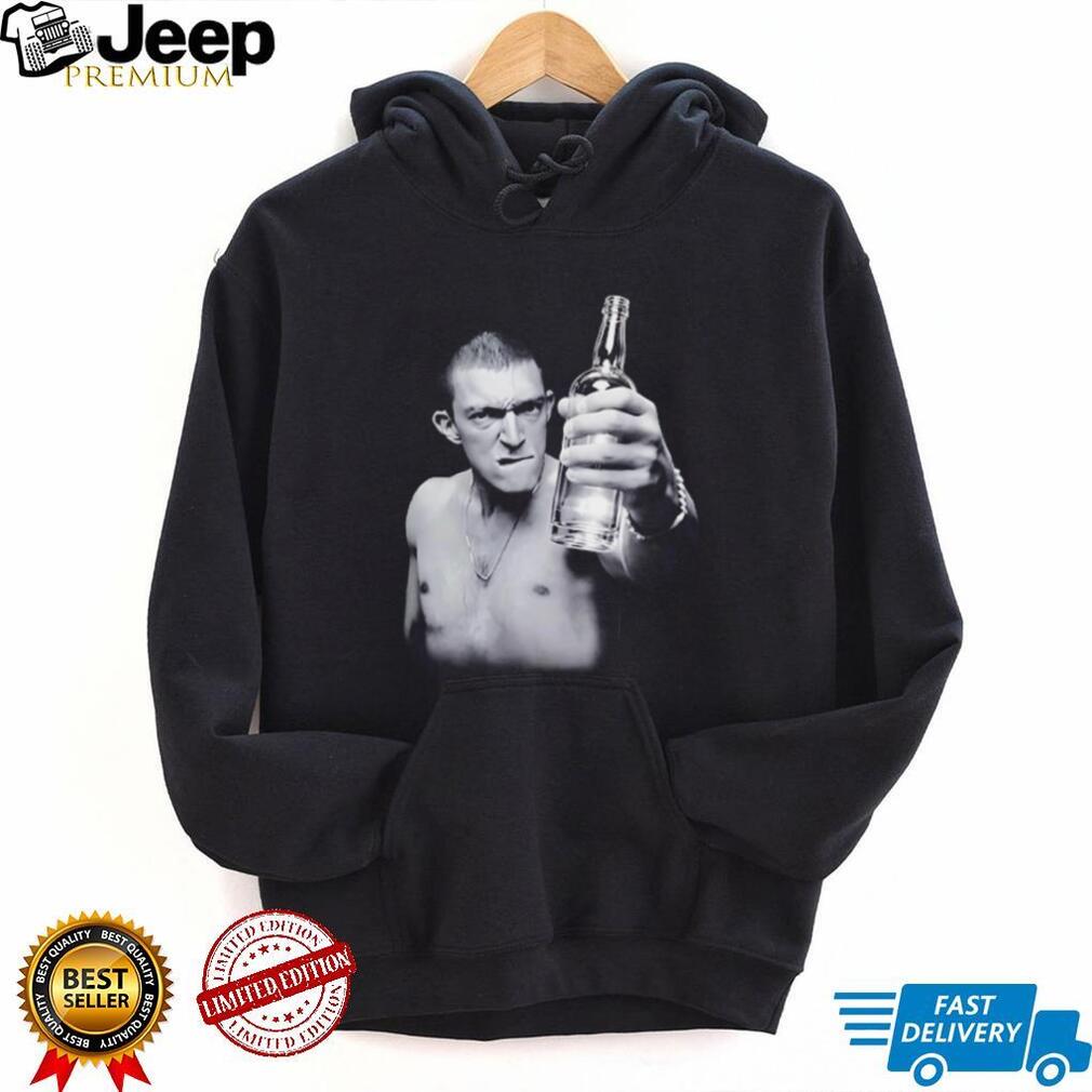 La Haine 1995 Vincent Cassel holding empty bottle shirt