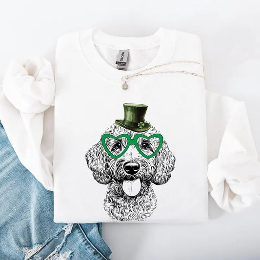 Labradoodle, Adorable Dog, St Patrick's Day, Lucky, Irish Sweatshirt, Crew Neck, Women's, Crewneck