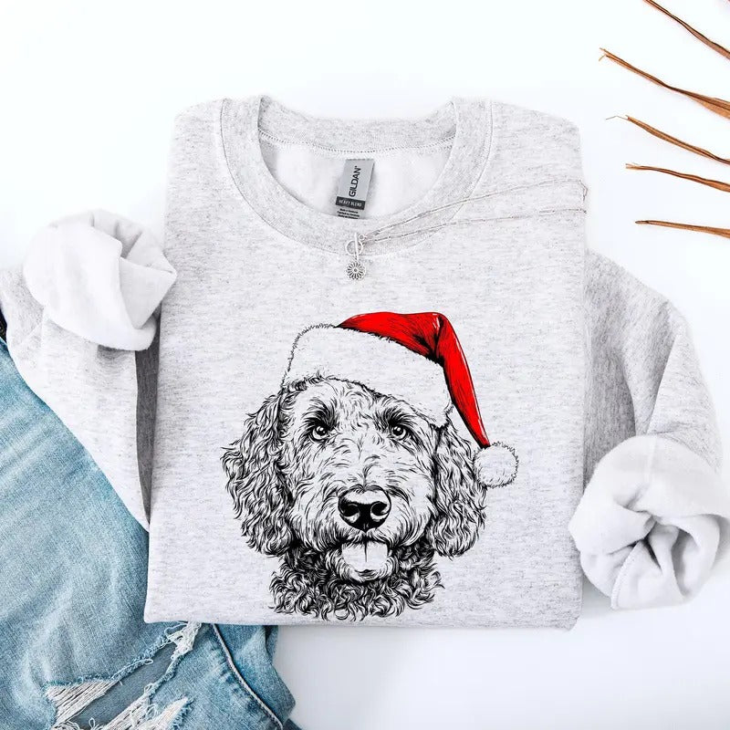 Labradoodle, Santa, Dog, Christmas, Dog Lover, Pet Sweatshirt, Crew Neck, Women's, Crewneck T-Shirts, Hoodie | WearSparks.com