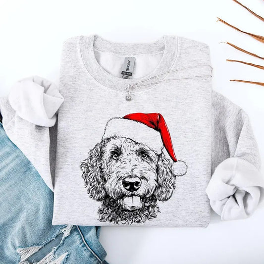 Labradoodle, Santa, Dog, Christmas, Dog Lover, Pet Sweatshirt, Crew Neck, Women's, Crewneck T-Shirts, Hoodie | WearSparks.com