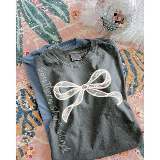Lace Bow T shirt  | Girly Bow Shirt | Coquette | Pepper comfort colors T shirt