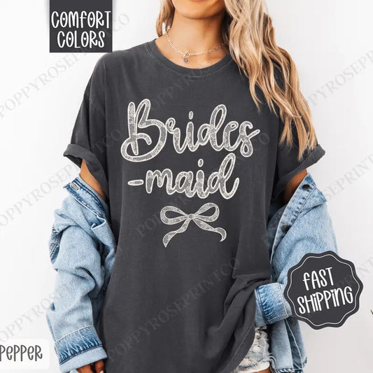 Lace Bridesmaid Shirt Comfort Colors, Bridal Coquette Lace Bow Women's Tee, Cute Women's Tshirt