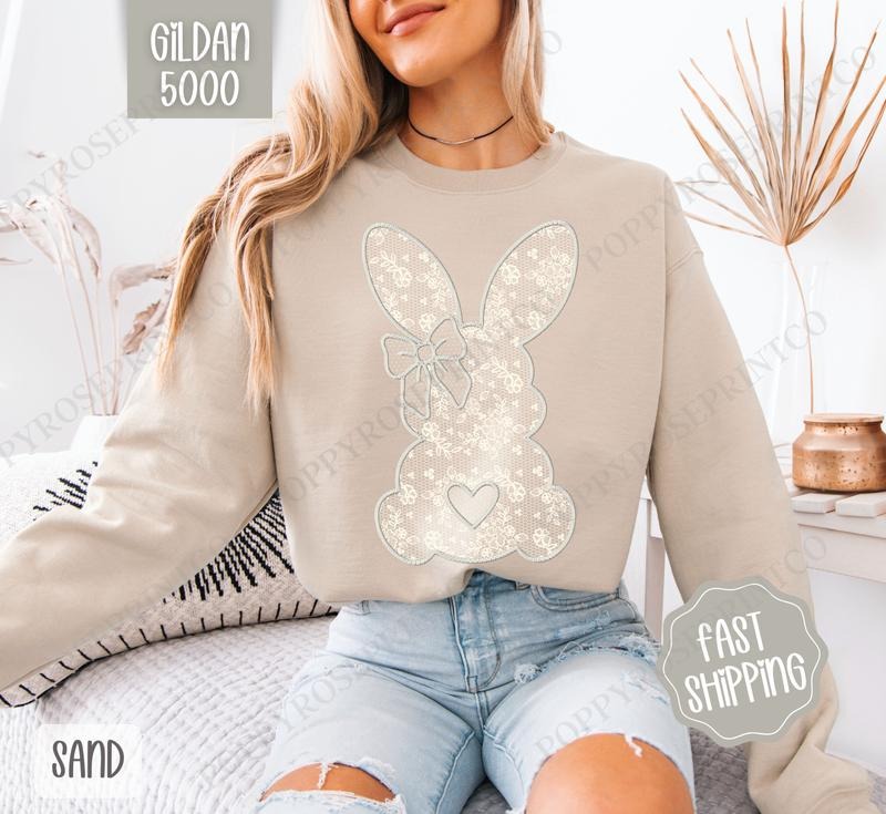 Lace Bunny Sweatshirt, Easter Crewneck, Trendy Bunny Women's Sweater, Gift for Her T-Shirts, Hoodie | WearSparks.com