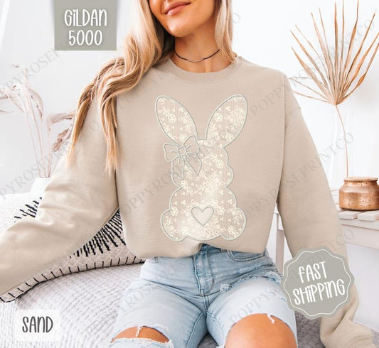 Lace Bunny Sweatshirt, Easter Crewneck, Trendy Bunny Women's Sweater, Gift for Her T-Shirts, Hoodie | WearSparks.com
