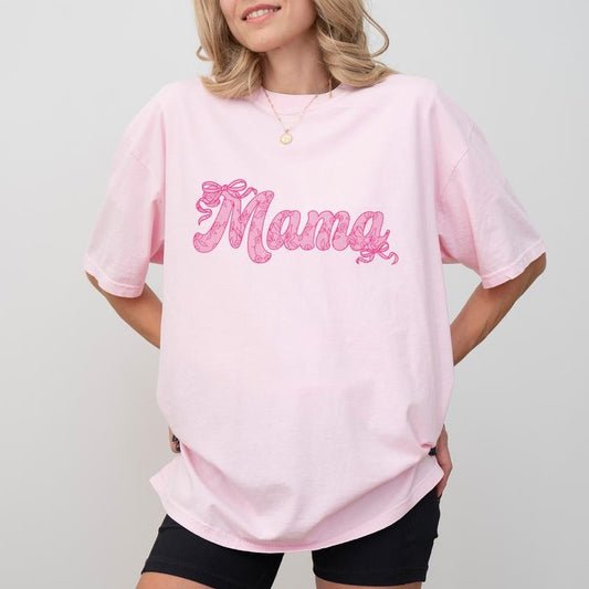 Lace Mama Comfort Colors Shirt, Coquette Bow Mama T-shirt, Coquette Mom Tee, Mommy Clothing, Gift For Mom, Mother's Day Gifts