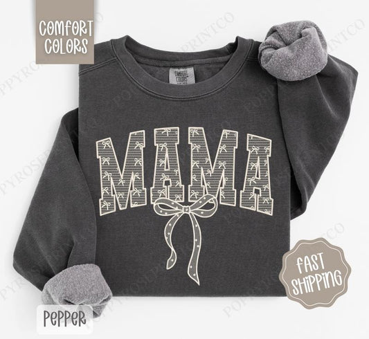 Lace Mama Comfort Colors Sweatshirt, Women's Crewneck, Cute Lace Bow Women's Sweater