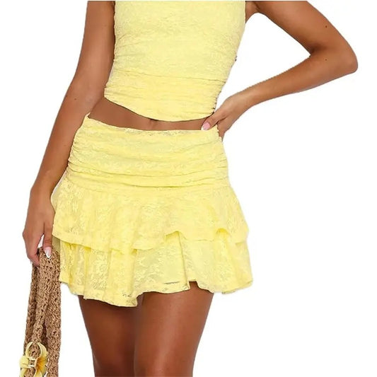 Lace Mini Skirt for Women Sexy Low Rise Floral Layered Ruffled Hem Zipper Y2k Gothic Flirty Skirt Y2k Girls Mini Skirt Part Streetwear