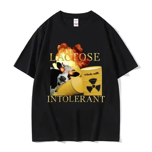 Lactose Intolerant Funny Meme Vintage Graphic Tee, Men Women Harajuku Retro Humor T Shirts Male Casual 100% Cotton T-shirt Streetwear, Funny T-shirt