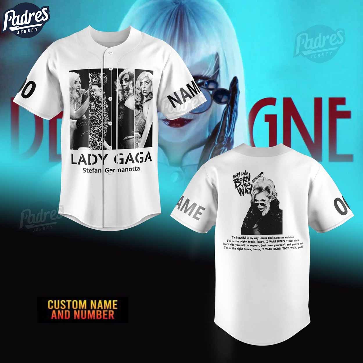 Lady Gaga Born This Way Custom Baseball Jersey - Padres Jersey Oasis: Elevate Your Baseball Style Game... (Image 1)