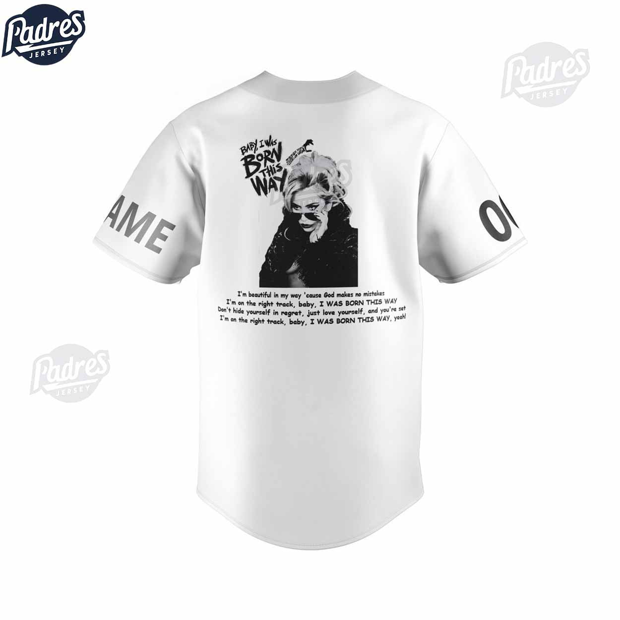 Lady Gaga Born This Way Custom Baseball Jersey - Padres Jersey Oasis: Elevate Your Baseball Style Game... (Image 2)