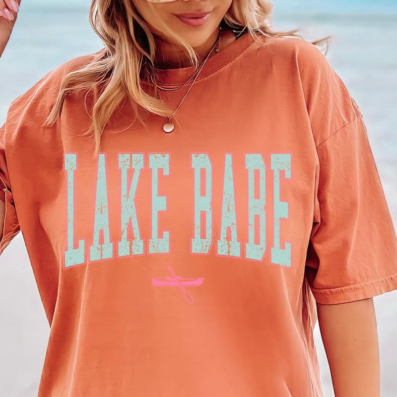 Lake Babe Retro Lake Shirt, Casual Oversized Cotton Shirt for the Lake Comfort Fabric Top Womenswear Women Lady Tshirt Underwear Streetwear Summer T-Shirt