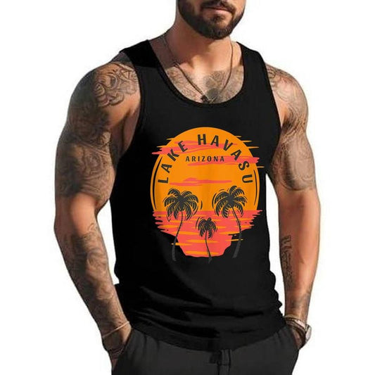 Lake Havasu Arizona Palm Trees Sunset Skull Beach Vacation Unisex Tank Top, Cotton, Size S-3XL