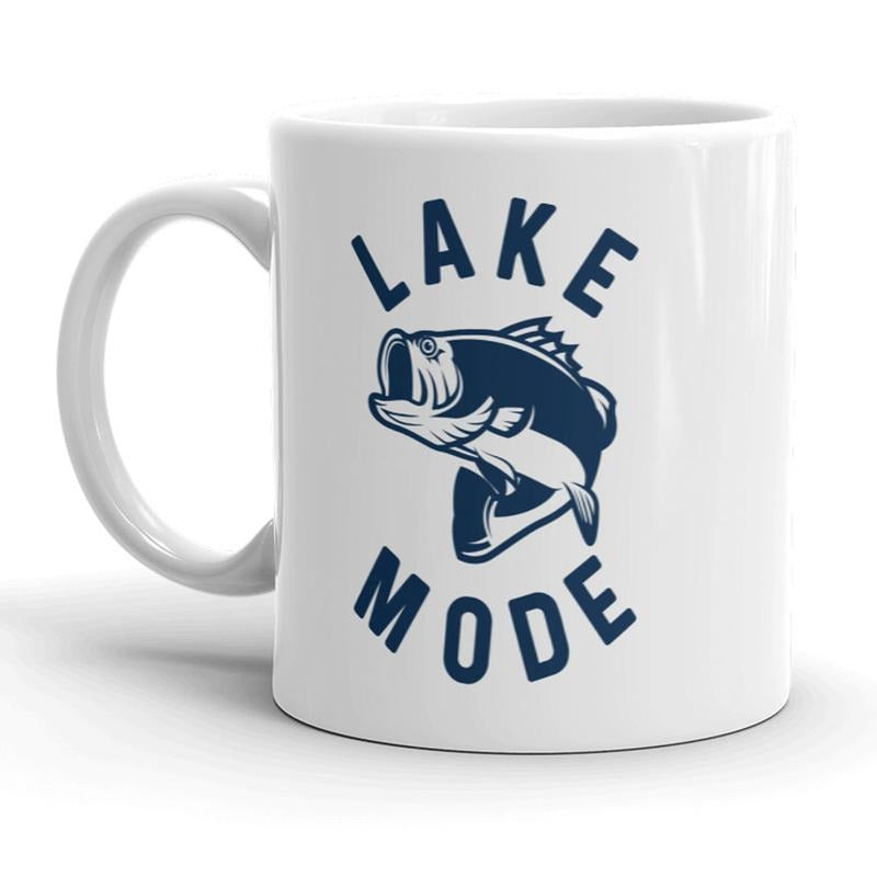 Lake Mode Mug Funny Outdoors Fishing Coffee Cup - 11oz Funny Coffee Mugs Ceramic Printed Drinkware Cup