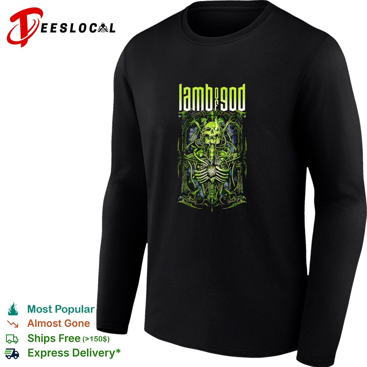 Lamb of God biomechanical skeleton toxic skull band shirt