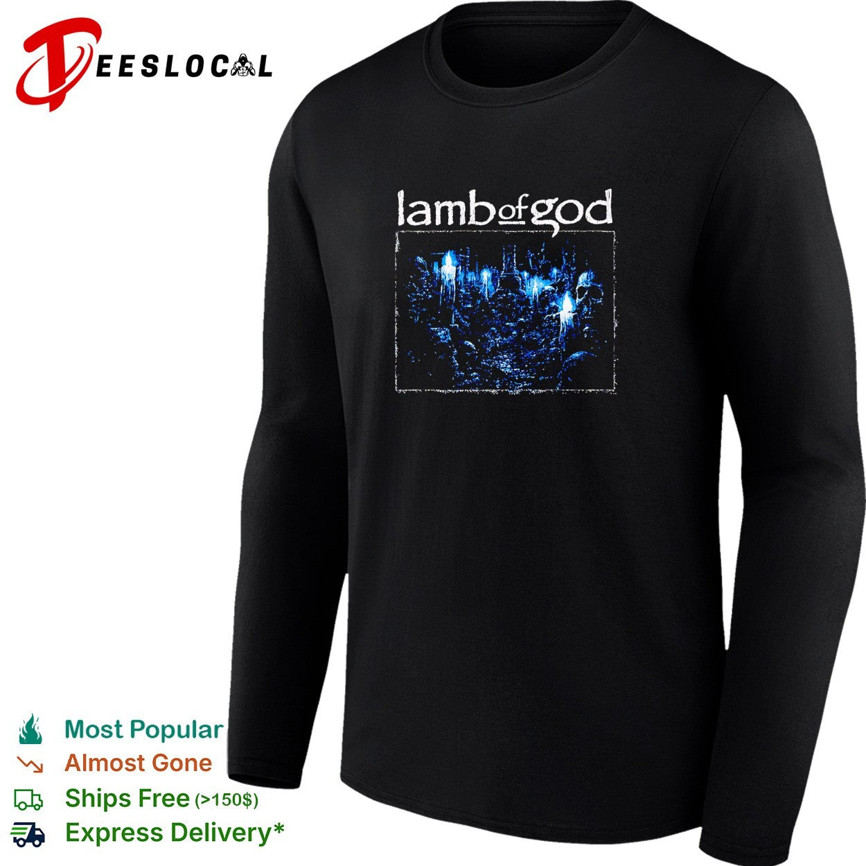 Lamb of God cemetery candles skull band shirt