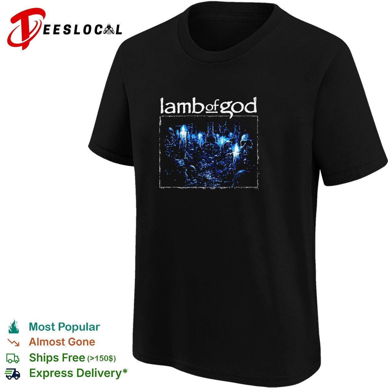 Lamb of God cemetery candles skull band shirt