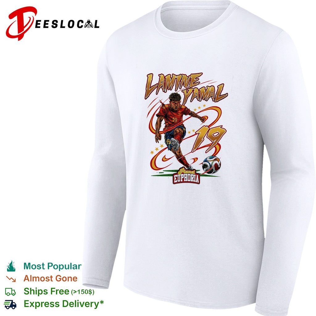 Lamine Yamal Spain number 19 kicking Planet Euphoria football shirt