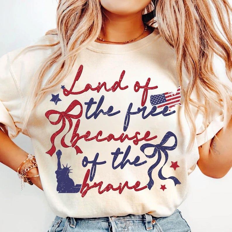 Land Of The Free Because Of The Brave t-shirt, Retro 4th of July tshirt, America Coquette sweatshirt, Retro USA t-shirt, Independence Day t-shirt, Patriotic t-shirt