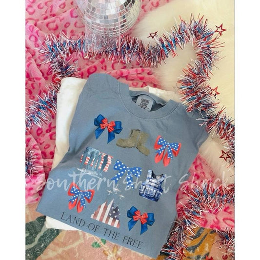 Land of the free Coquette T shirt  |  Memorial Day | 4th of July T shirt | Blue Jean comfort colors T shirt top | comfort colors shirt