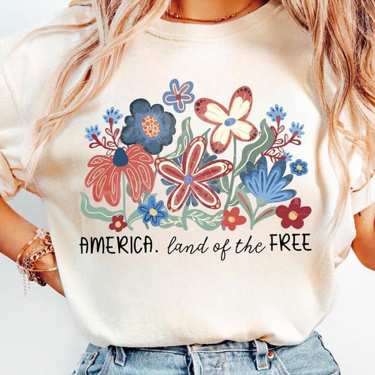 Land of the free t-shirt, Floral America tshirt, 4th of July t-shirt, Flowers America sweatshirt,Memorial Day t-shirt, America Brushstroke t-shirt,USA,4th of July