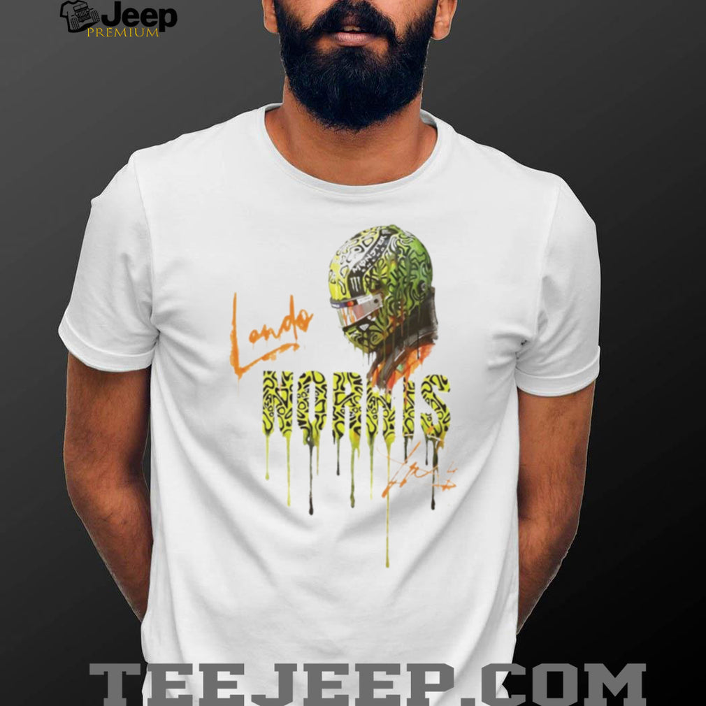 Lando Norris F1 Driver Helmet Neon Drip Graphic White T Shirt