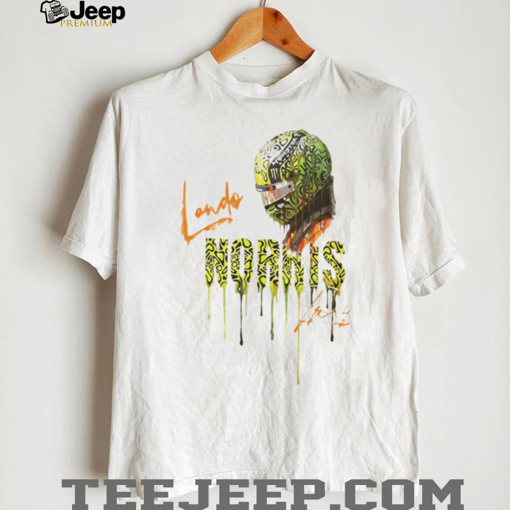 Lando Norris F1 Driver Helmet Neon Drip Graphic White T Shirt