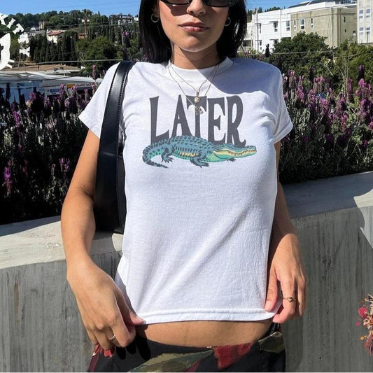 Later Gator Vintage 90s Y2K Baby Tee, Graphic Alligator Print, Retro Style Cropped Shirt Casual Cotton
