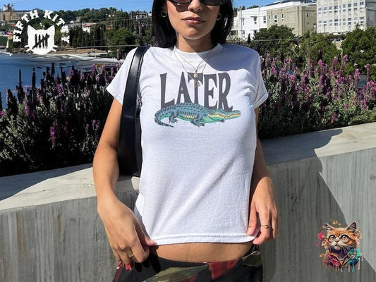 Later Gator Vintage 90s Y2K Baby Tee, Graphic Alligator Print, Retro Style Cropped T-Shirt, Funky Fashion Statement Shirt, Trendy Apparel