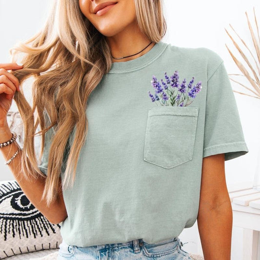 Lavender, Floral Pocket Tee, Beautiful, Gorgeous, Comfort Colors Tshirt, Women's Comfort Colors Tee