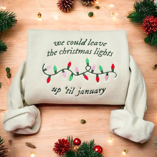 Leave the Lights Christmas Embroidered Sweatshirt, Christmas Light Shirt, Retro Holiday Sweater, Christmas Lights Eras Shirt, Vintage Christmas Sweatshirt