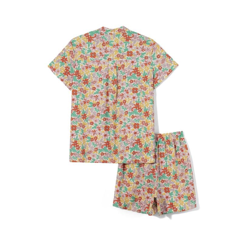 Women Pajama Set, Flower/Leaves Print Short Sleeve Button Closure Shirt with Shorts Sleepwear Loungewear Womenswear Check...