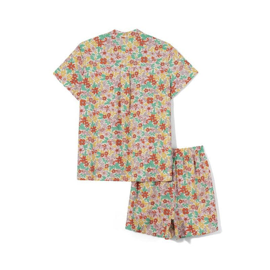 Women Pajama Set, Flower/Leaves Print Short Sleeve Button Closure Shirt with Shorts Sleepwear Loungewear Womenswear Check...