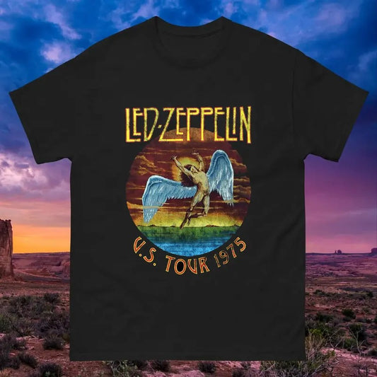 Led Zeppelin Unisex Shirt Vintage Rock Band Led Zeppelin USA Tour 1975 T-Shirt Menswear Top