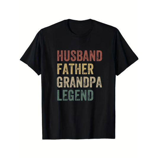 Legend T-shirt - Unique Letter Print Design, Ultra-Relaxed Casual Style, Slightly Elastic Fabric, Classic Round Neckline - Perfect Gift for Husband, Father, Grandpa, Ideal for Summer and Autumn Outdoor Activities Made in USA