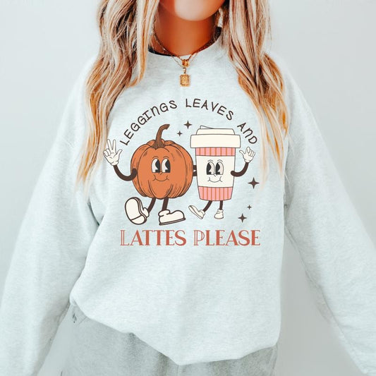 Leggings Leaves and Lattes Please Crewneck Sweatshirt Crewneck Sweatshirt Unisex Fit Causal Sweatshirt for Halloween Polyester Womenswear