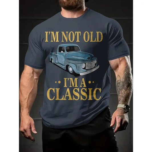 Leisure 3D printed men's round neck T-shirt loose top breathable summer comfortable letter car picture clothes Made in USA