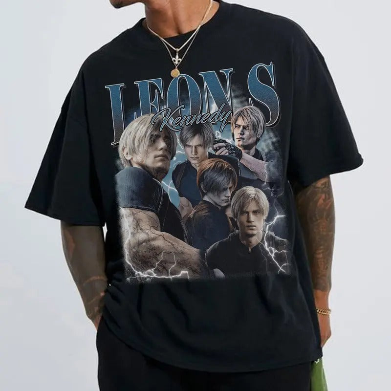 Leon Kennedy Vintage T-Shirt, Leon S.Kennedy Resident Evil Shirt, Gift For Gaming Lovers Casual Clothing Fabric Menswear Sweatshirts