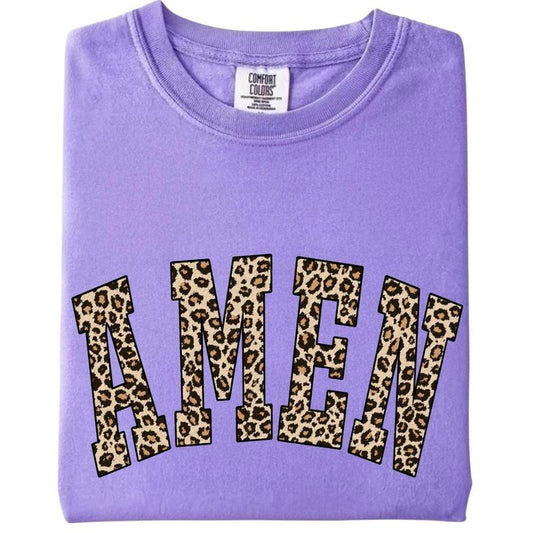 Leopard Amen Comfort Colors Tee, Amen T-Shirt