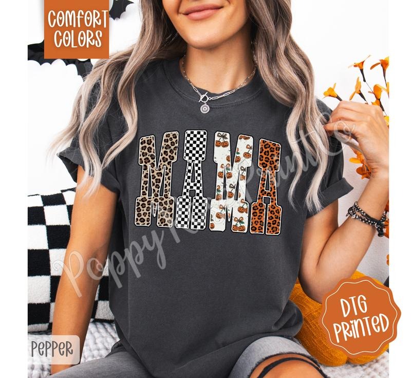 Leopard Checkered Mama Shirt Comfort Colors, Trendy Women's Graphic Tshirt