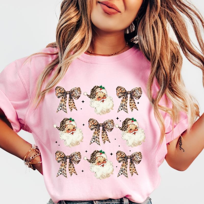 Leopard Coquette Christmas Shirt, christmas shirt Women's Oversized Christmas Shirt - Festive Printed Design - Cotton, Comfortable Casual Fit Top Womenswear