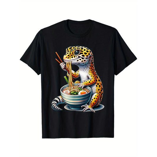 Leopard Gecko Ramen Eating Noodles Bowl Yummy Gecko T-Shirt made in usa